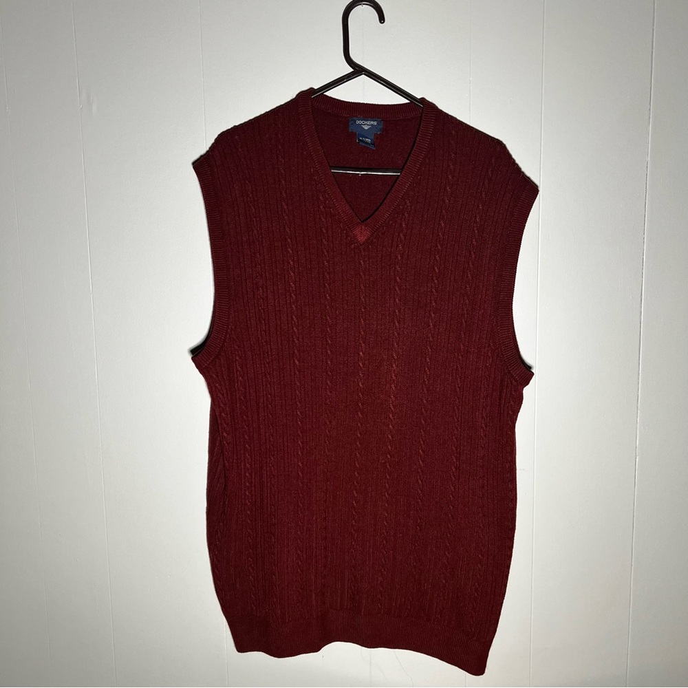 Dockers | Men's Sweater Vest Size XLT | Pullover Maroon V Neck | 100% Acrylic